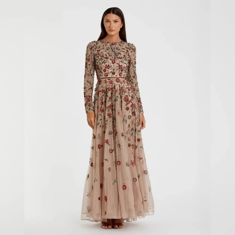 Mac Duggal 5533 Embellished High Neck Long Sleeve A Line Gown - Picture 3 of 14